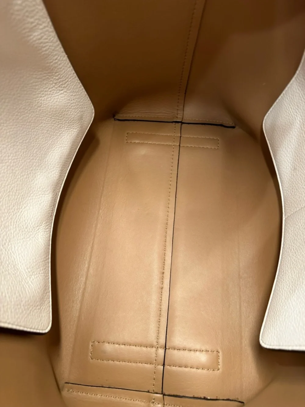 Burberry Tan White Leather Tote with Dark Green Handles